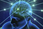 Brain in head with hi-tech cyber theme